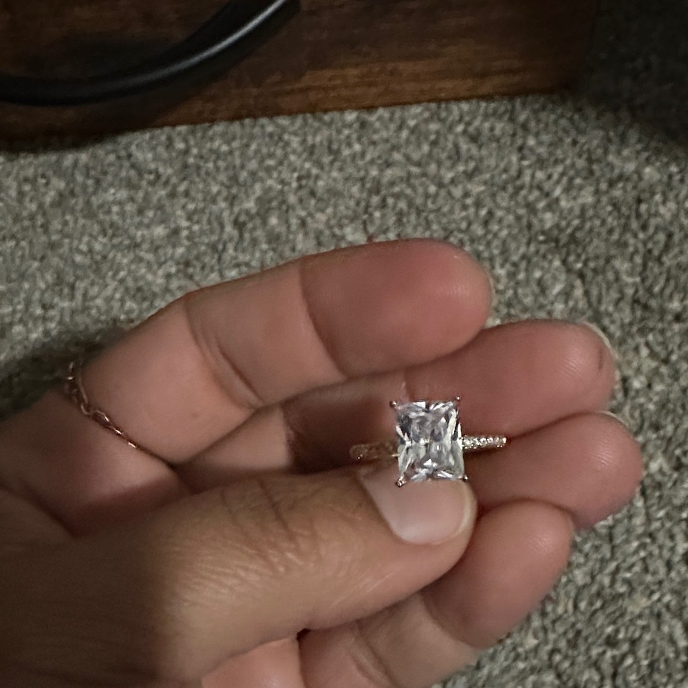Rose Gold Solitaire Square-Cut CZ Engagement Ring